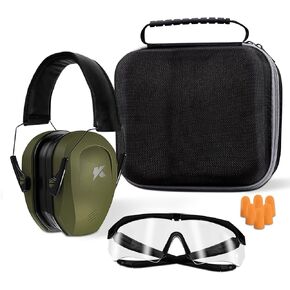 ucho 34dB Shooting Ear Protection Set Maximum Hearing Protection for Gun Range Eye Protection 3x Earplug and Hard Case