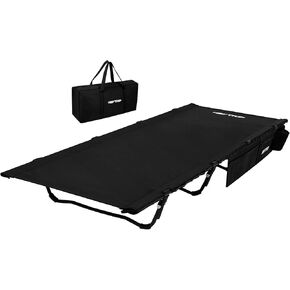 HEYTRIP Extra-Wide Camping Cot, Upgrade Sturdy Camping Bed, XXL Cots for Sleeping Support 500lb, Folding Cot with Side Pocket Portable Cot with Carry Bag Ultralight Backpacking Cot for Travel (Black)