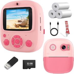 Kids Instant Print Camera,Selfie Digital Camera for Children,9X Zoom 1200W Dual Camera 1080P HD Video Christmas Birthday Gifts for Girls Boys Toys,with 3 Rolls Print Paper & 32G Card & Card Reader