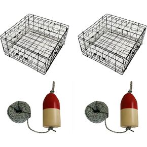 KUFA Vinyl Coated Crab Trap 1/4" X 100' Lead Rope and 5"X11" Red/White Float Combo (2 Pack)