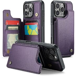 Compatible with iPhone 14 Plus 6.7" Wallet Case with Card Holder RFID Blocking for Women Men, Double Magnetic Clasp Kickstand Shockproof Phone Case Fit for iPhone 14 Plus, Purple