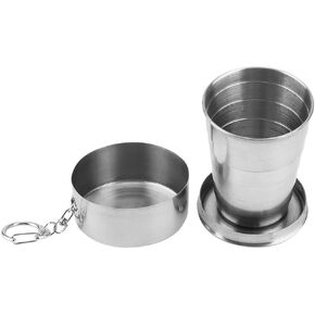 Jerliflyer 250ml Collapsible Cup, Portable Mini Size Lightweight Stainless Steel Collapsible Cup Foldable Traveling Cup with Key Chain for Hiking, Pinic, Fishing(4-folding, 250ml)