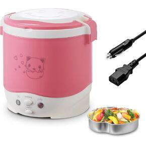 OSBA Small Rice Cooker,12v Portable Travel Rice Cooker For Car, Cooking Heating and Keeping Warm Function, Can be Used As a Electric Lunch Box (Pink)