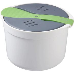 Microwave Rice Cooker, 2L Microwave Rice Steamer Pasta Cooker with Strainer, Non-stick Food Grade PP Rice Cookware Full Set with Lid Spatula for Meal Noodle Ramen(Green)