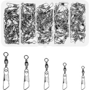 OROOTL Fishing Swivel with Snap Kit, 100PCS Barrel Swivels with Safety Snaps Black Snap Swivels Fishing Line Connector with Solid Rings High Strength Interlock Snaps Fishing Tackle Accessories