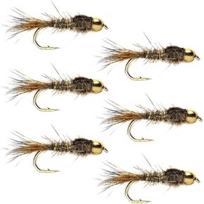 The Fly Fishing Place Tungsten Bead Head Nymph Fly Fishing Flies - Gold Ribbed Hare's Ear Trout Fly - Nymph Wet Fly - 6 Flies Hook Size 10