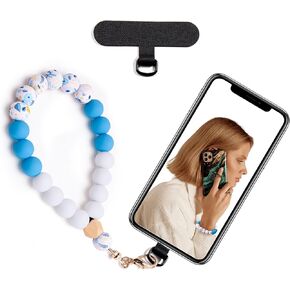 Silicone Beaded Phone Wrist Strap,phone bracelet strap with Tether Tab,Elastic Hands-Free phone wristlet strap