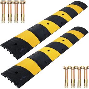 CXRCY Heavy Duty Speed Bumps 6FT 2 Pack 2-Channel Modular Traffic Driveway Speed Bump Hump Heavy Duty Rubber Cable Ramp with 8 Bolts for Asphalt Concrete Garage Gravel Roads (71.7 x 12 x 2.4 Inch)