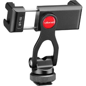 ULANZI Metal Phone Tripod Mount ST-10, Universal 360° Smartphone Adapter with 2 Cold Shoe Mount, Adjustable Cell Phone Clamp Stand Holder, Compatible with iPhone, Samsung Galaxy and All Phones