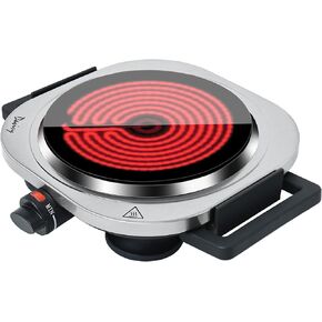 Davivy Single Burner Compact Electric Hot Plate, 1200W, Stainless Steel Base, 7.5inches Crystallite Ceramic Glass Top Infrared Cooktop for ALL Cookwares for Home/RV/Camp(Double-Handle)