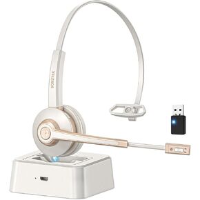Bluetooth Headset with Microphone,Wireless Headset V5.2 with AI Noise Canceling Mic&USB Dongle, Wireless Headphones with Charging Base and Mute Function for Computer/Phone/Office/Skype
