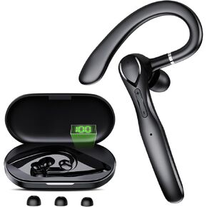 FAMOO Bluetooth Headset, Wireless Bluetooth Earpiece V5.3 with ENC Mic, 100 Hours Talktime Hands Free Single Ear Headset, Charging Case LED Display, Headphones for Truker, Business, Office