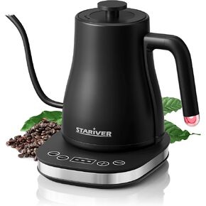 Stariver Gooseneck Electric Kettle with 5 Temperature Control Presets, Pour Over Coffee Kettle ±2℉ Temp Control, 1.2L Gooseneck Kettle, for Tea& Coffee, Stainless Steel Interior, 1000W, Black