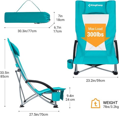KingCamp Folding Backpack Beach Chair 2 Pack, Sturdy & Lightweight High Back Camping Chair with Headrest, Cup Holder, Seatback Pocket, for Outdoor Sand in Saudi Arabia