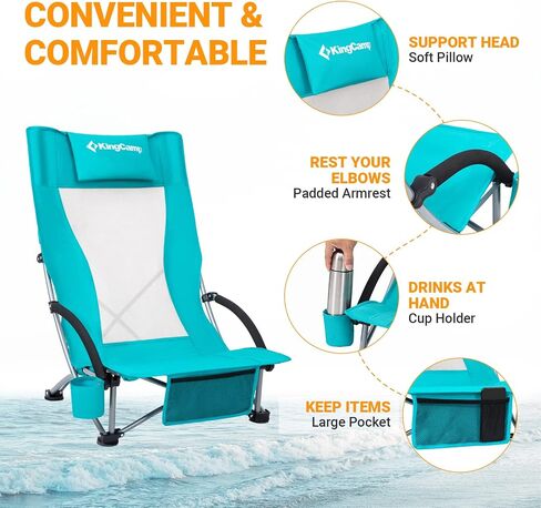KingCamp Folding Backpack Beach Chair 2 Pack, Sturdy & Lightweight High Back Camping Chair with Headrest, Cup Holder, Seatback Pocket, for Outdoor Sand in Saudi Arabia