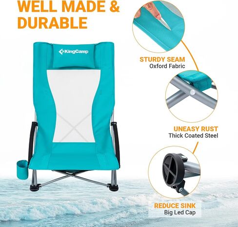 KingCamp Folding Backpack Beach Chair 2 Pack, Sturdy & Lightweight High Back Camping Chair with Headrest, Cup Holder, Seatback Pocket, for Outdoor Sand in Saudi Arabia