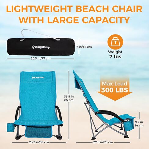 KingCamp Folding Backpack Beach Chair 2 Pack, Sturdy & Lightweight High Back Camping Chair with Headrest, Cup Holder, Seatback Pocket, for Outdoor Sand in Saudi Arabia