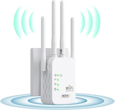 WiFi Repeater, WiFi Extender Wi-Fi Signal Booster Amplifier for Home Cover Up to 300sq.ft WiFi 2.4GHz Dual Band Wireless Repeater, 4 Antennas 360° WiFi Amplifier, WiFi Range Extender, WHITE in Saudi Arabia