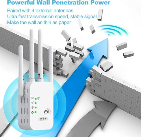 WiFi Repeater, WiFi Extender Wi-Fi Signal Booster Amplifier for Home Cover Up to 300sq.ft WiFi 2.4GHz Dual Band Wireless Repeater, 4 Antennas 360° WiFi Amplifier, WiFi Range Extender, WHITE in Saudi Arabia