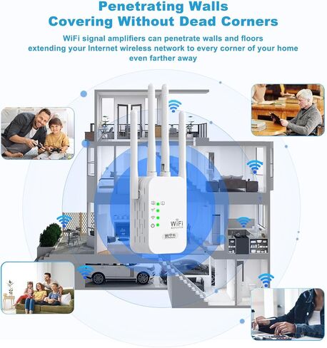 WiFi Repeater, WiFi Extender Wi-Fi Signal Booster Amplifier for Home Cover Up to 300sq.ft WiFi 2.4GHz Dual Band Wireless Repeater, 4 Antennas 360° WiFi Amplifier, WiFi Range Extender, WHITE in Saudi Arabia