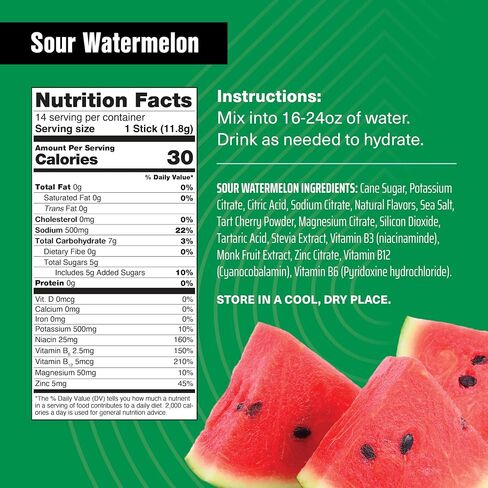 Just Live Advanced Hydration - Sour Watermelon, Electrolyte Drink Mix, Tart Cherry Extract, Supports Recovery & Absorption, Low Sugar, 14 Pack in Saudi Arabia