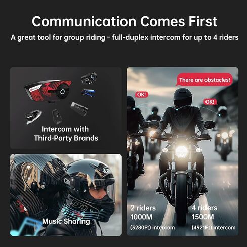gearelec Motorcycle Bluetooth Intercom - V5.2 BT &【Cool Graffiti Panel】,4 Riders 1500M Motorcycle Helmet Intercom with Music Sharing, Motorcycle Helmet Bluetooth-HiFi Sound & Noise Reduction，IP65 Blue in Saudi Arabia