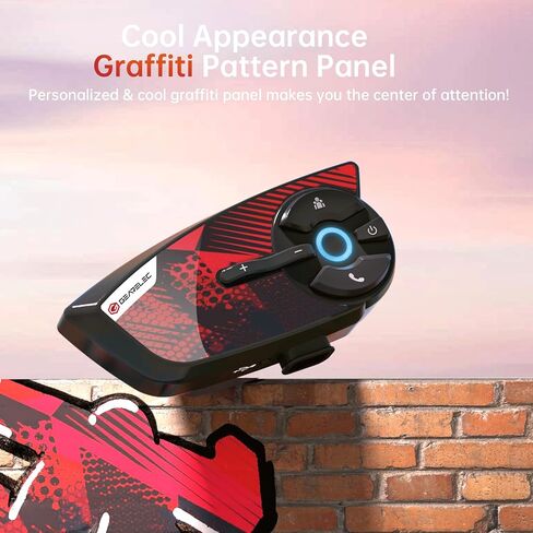 gearelec Motorcycle Bluetooth Intercom - V5.2 BT &【Cool Graffiti Panel】,4 Riders 1500M Motorcycle Helmet Intercom with Music Sharing, Motorcycle Helmet Bluetooth-HiFi Sound & Noise Reduction，IP65 Blue in Saudi Arabia