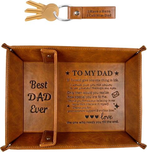 ONFAON Gifts for Dad Fathers Day from Daughter Son Kids, Best Dad Ever PU Leather Valet Tray and Keychain,for Men Stepdads Husband, Birthday Gifts for Dad,Unique Christmas Birthday Gift in Kuwait