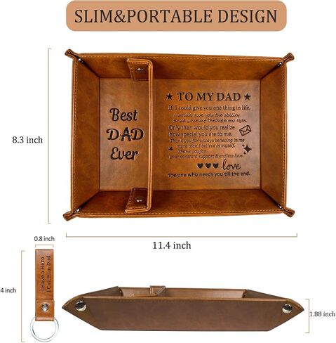 ONFAON Gifts for Dad Fathers Day from Daughter Son Kids, Best Dad Ever PU Leather Valet Tray and Keychain,for Men Stepdads Husband, Birthday Gifts for Dad,Unique Christmas Birthday Gift in Kuwait