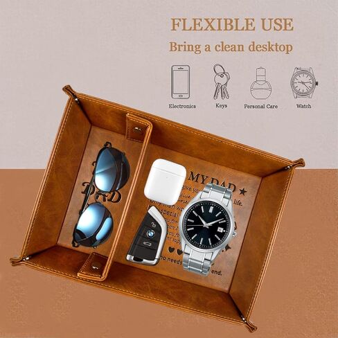 ONFAON Gifts for Dad Fathers Day from Daughter Son Kids, Best Dad Ever PU Leather Valet Tray and Keychain,for Men Stepdads Husband, Birthday Gifts for Dad,Unique Christmas Birthday Gift in Kuwait