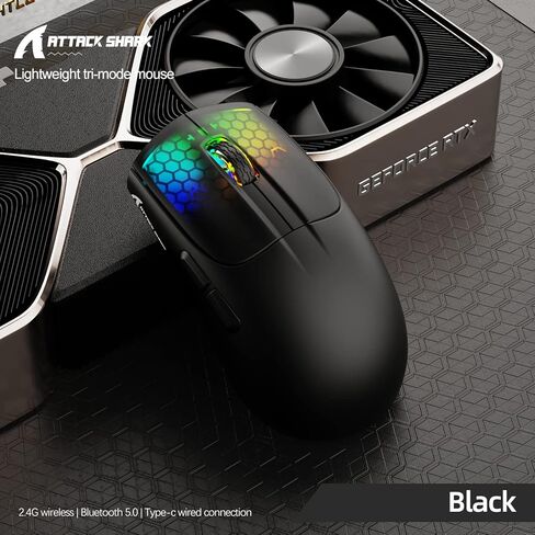 ATTACK SHARK X5 Wireless Gaming Mouse with Tri-Modes BT 5.1/2.4Ghz/USB-C,Lightweight 49g,PAW3212 Optical Sensor,Rechargeable Battery,RGB LED Honeycomb Mice for PC/Tablet/Desktop/Office/Games-Black in Saudi Arabia