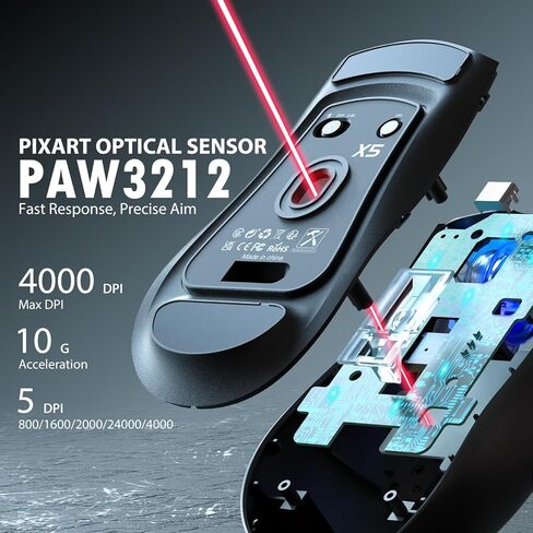 ATTACK SHARK X5 Wireless Gaming Mouse with Tri-Modes BT 5.1/2.4Ghz/USB-C,Lightweight 49g,PAW3212 Optical Sensor,Rechargeable Battery,RGB LED Honeycomb Mice for PC/Tablet/Desktop/Office/Games-Black in Saudi Arabia