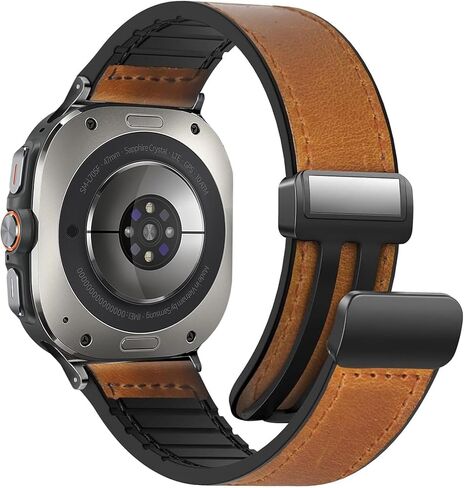 Magnetic Leather Watch Band Compatible with Samsung Galaxy Watch Ultra 47mm (2024) Magnetic Buckle Design Adjustable Classic Wristbands Accessories Replacement Straps for Men and Women in Kuwait