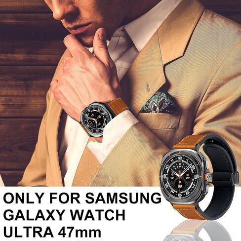 Magnetic Leather Watch Band Compatible with Samsung Galaxy Watch Ultra 47mm (2024) Magnetic Buckle Design Adjustable Classic Wristbands Accessories Replacement Straps for Men and Women in Kuwait