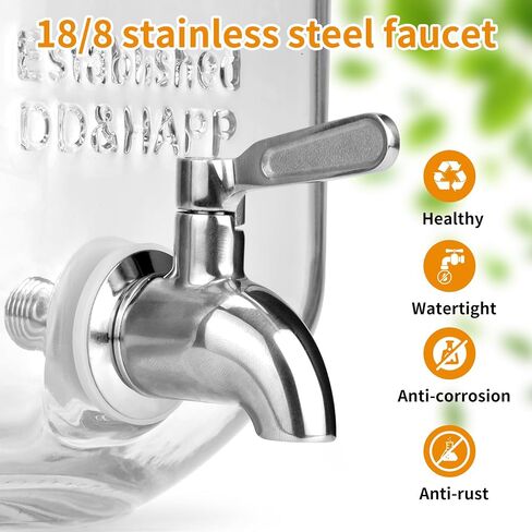 1 Gallon Glass Drink Dispensers For Parties 2PACK.Beverage Dispenser，Glass Drink Dispenser With Stand And Stainless Steel Spigot 100% Leakproof.Lemonade Dispenser With Ice Cylinder. in Saudi Arabia