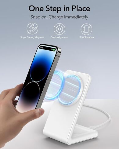 2-in-1 for Magsafe-Compatible Charger Stand with PD 20W USB-C Charger Block & Cable, Fast Charging Wireless Charger Designed for iPhone 17 Pro Max/16/15/14/13/12, AirPods 4/3/Pro 3/Pro 2/Pro, White in Kuwait