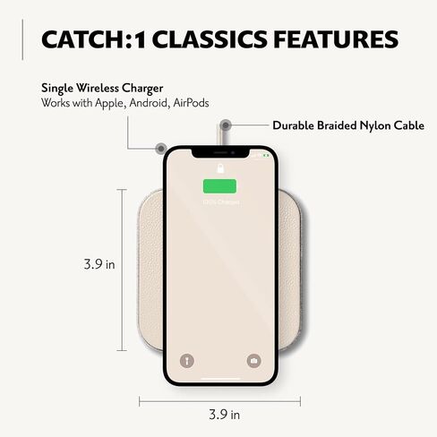 COURANT Catch:1 Classics - Italian Leather Wireless Charging Pad - Compatible with iPhone 16, 15, 14, 13, 12, 11, X, Samsung Galaxy S23, S22, S21, S20, Note, AirPods, AirPods Pro (Bone) in Saudi Arabia