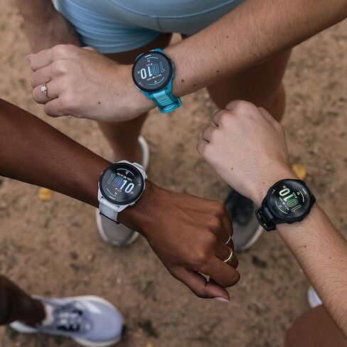 حزمة ساعة Garmin Forerunner 165 (رمادي ضبابي/حجر أبيض) تعمل بنظام تحديد المواقع العالمي (GPS) - شاشة لمس AMOLED، بطارية تدوم 11 يومًا، تدريب واسترداد مع سماعات أذن PlayBetter اللاسلكية للجري in Kuwait