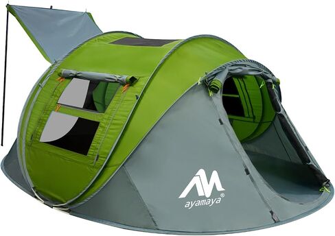 4 Person Pop Up Tents for Camping - AYAMAYA Waterproof Instant Family Tents with Skylight & Removable Rainfly, Upgraded Large Size with 2 Doors -Automatic Easy Setup Beach Tent with Poles in Kuwait