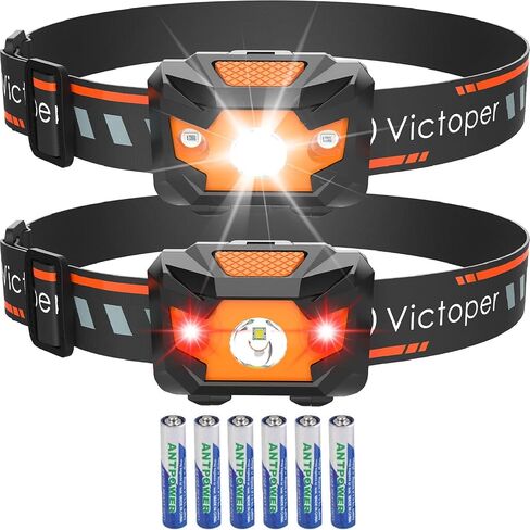 Victoper Headlamp 2 Pack, 4 Modes Red Light Head Lamp Battery Powered, Hardhat Mechanic Waterproof Headlamps Flashlight, LED Head Lamps for Adults, Kids, Camping, Running, Hiking, Outdoor, Fishing in Saudi Arabia