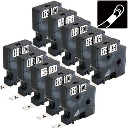 Compatible Industrial Heat Shrink Tube Labels Replacement for DYMO 18053 Fit with DYMO Rhino 4200 5200 5000 6000 Industrial Label Maker (Black on White, 3/8" x 4.9'),10-Pack in Kuwait
