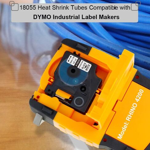 Compatible Industrial Heat Shrink Tube Labels Replacement for DYMO 18053 Fit with DYMO Rhino 4200 5200 5000 6000 Industrial Label Maker (Black on White, 3/8" x 4.9'),10-Pack in Kuwait