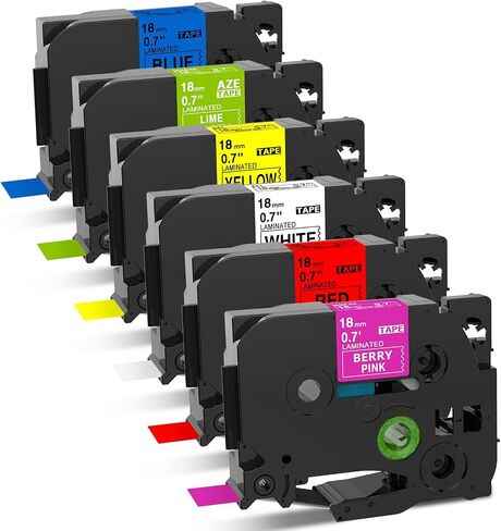 بديل لشريط ملصقات Brother P-Touch مقاس 3/4 بوصة TZ مقاس 18 مم 0.7 بوصة شريط صانع ملصقات ملون مصفح متوافق مع Brother PT-D400 PT-D610BT PT-D410، أبيض/أحمر/أصفر/أزرق/أخضر/وردي، 6 قطع in Kuwait