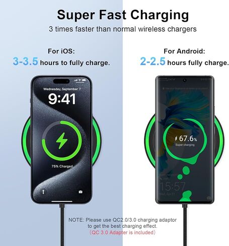 Wireless Charger Fast Charging Pad for Motorola Razr/Edge 2024,Moto G 5G 2024,Moto G Power/Stylus 5G 2024,15W Charging Station with QC Adapter for Samsung Galaxy S24 S23 S22,iPhone 16/15,Pixel 9 8a 8 in Saudi Arabia