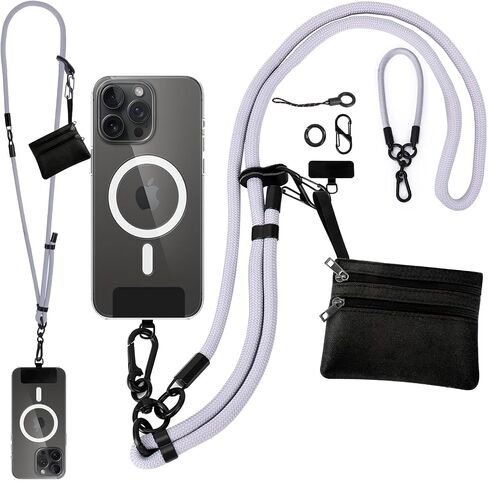 Phone Lanyard Crossbody Wrist Strap, Clip and Go Strap for Phone with Wallet, Adjustable Anti-Theft Cell Phone Strap for All Phones (Black Lanyard + Black Wallet) in Kuwait