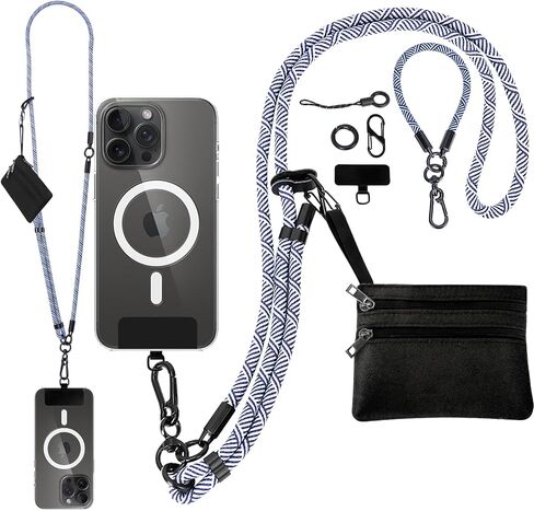 Phone Lanyard Crossbody Wrist Strap, Clip and Go Strap for Phone with Wallet, Adjustable Anti-Theft Cell Phone Strap for All Phones (Black Lanyard + Black Wallet) in Kuwait