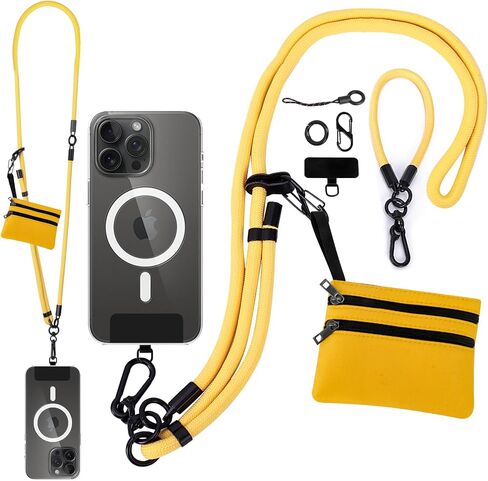 Phone Lanyard Crossbody Wrist Strap, Clip and Go Strap for Phone with Wallet, Adjustable Anti-Theft Cell Phone Strap for All Phones (Black Lanyard + Black Wallet) in Kuwait