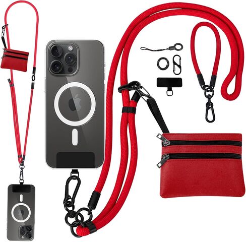 Phone Lanyard Crossbody Wrist Strap, Clip and Go Strap for Phone with Wallet, Adjustable Anti-Theft Cell Phone Strap for All Phones (Black Lanyard + Black Wallet) in Kuwait