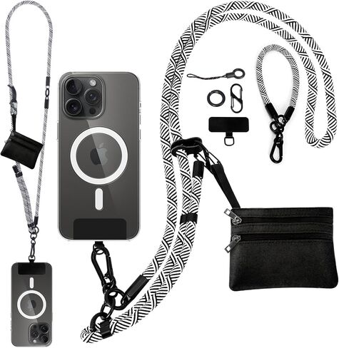 Phone Lanyard Crossbody Wrist Strap, Clip and Go Strap for Phone with Wallet, Adjustable Anti-Theft Cell Phone Strap for All Phones (Black Lanyard + Black Wallet) in Kuwait