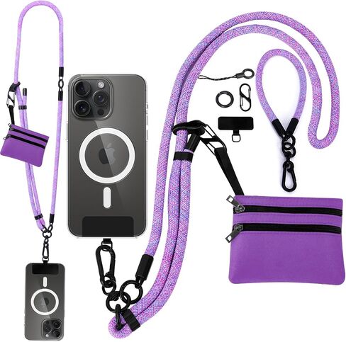 Phone Lanyard Crossbody Wrist Strap, Clip and Go Strap for Phone with Wallet, Adjustable Anti-Theft Cell Phone Strap for All Phones (Black Lanyard + Black Wallet) in Kuwait